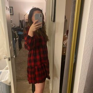 Red and black plaid long sleeve dress size M